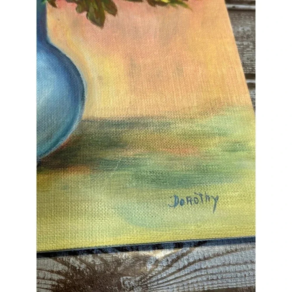 Flowers Yellow Roses Pajnting Oil on Canvas Mid Century Signed Vintage MCM - Picture 2 of 8